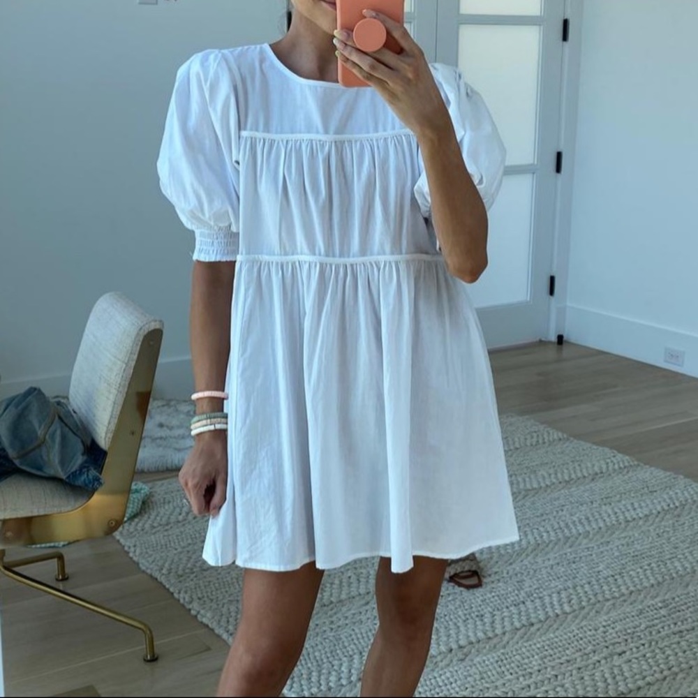 Puff sleeve White Cotton mini dress